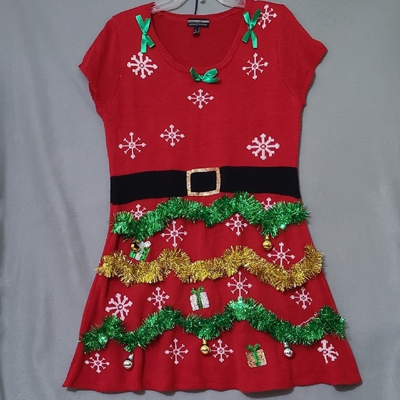ALLISON BRITTANY Women's Festive Red Christmas Sweater Dress - Size Large - Picture 1 of 11